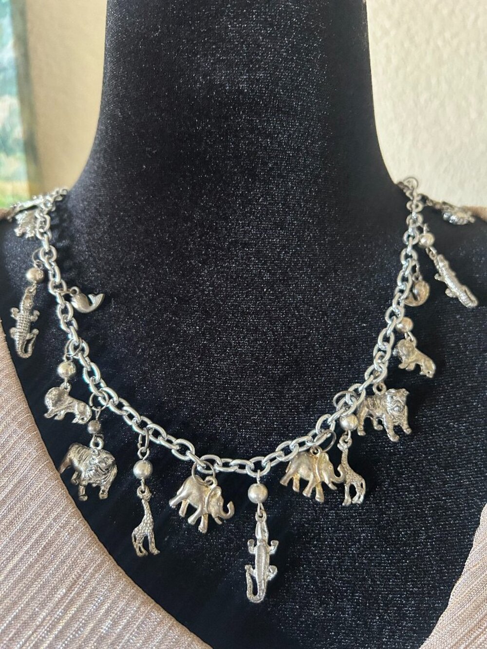 Silver Tone Safari Animal Charm Necklace